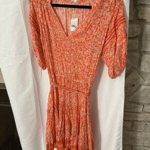 Poupette St. Barth Orange Floral Midi Dress